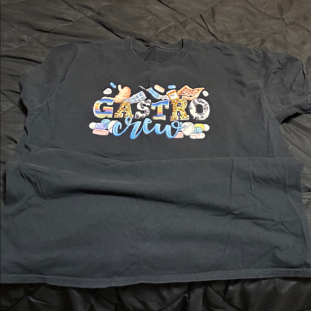 Black Graphic T-Shirt with Colorful Design “gastro crew”